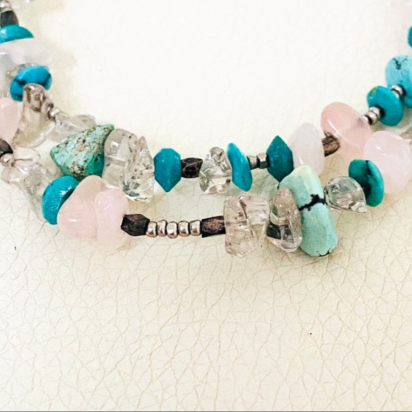 NWT 2 Strand Real Turquoise & Rose Quartz Necklace - Picture 2 of 7